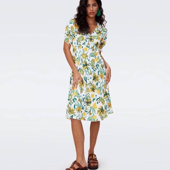 Diane Von Furstenberg DVF Jemma Floral Crêpe Midi Dress Size 4 - Picture 3 of 7